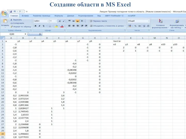 Создание области в MS Excel