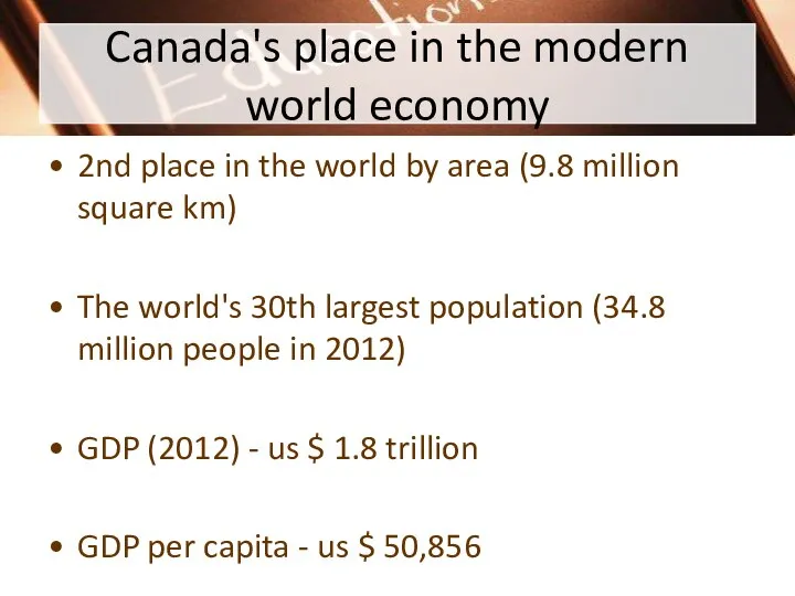 Canada's place in the modern world economy 2nd place in the world