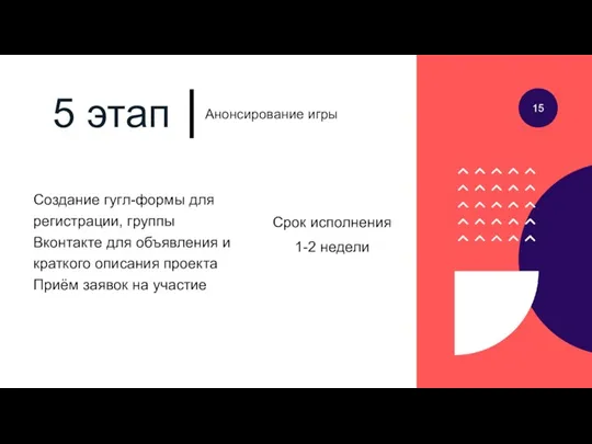 5 этап 15 Анонсирование игры Создание гугл-формы для регистрации, группы Вконтакте для