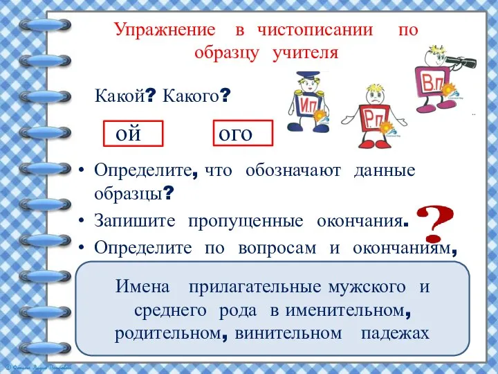 Упражнение в чистописании по образцу учителя Определите, что обозначают данные образцы? Запишите