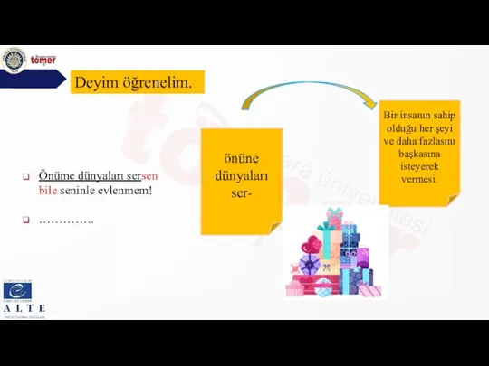 Deyim öğrenelim. önüne dünyaları ser- Bir insanın sahip olduğu her şeyi ve