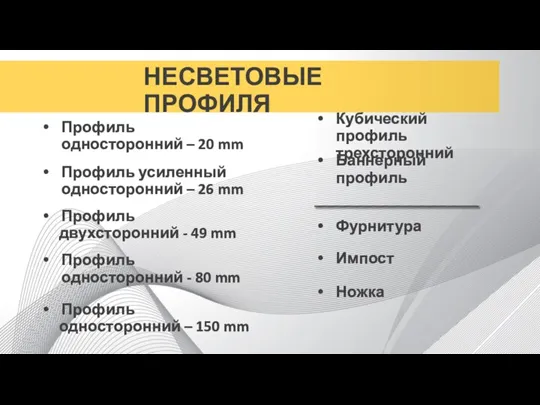 Профиль односторонний – 20 mm Кубический профиль трехсторонний Профиль усиленный односторонний –