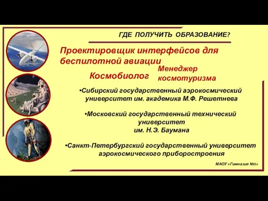 МАОУ «Гимназия №1» ГДЕ ПОЛУЧИТЬ ОБРАЗОВАНИЕ? Сибирский государственный аэрокосмический университет им. академика