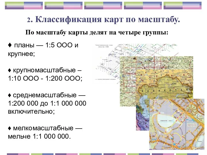 2. Классификация карт по масштабу. По масштабу карты делят на четыре группы: