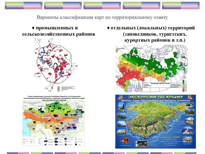 Варианты классификации карт по территориальному охвату ♦ промышленных и сельскохозяйственных районов ♦