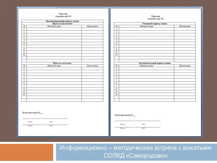 Информационно – методическая встреча с вожатыми СОЛКД «Самородово»