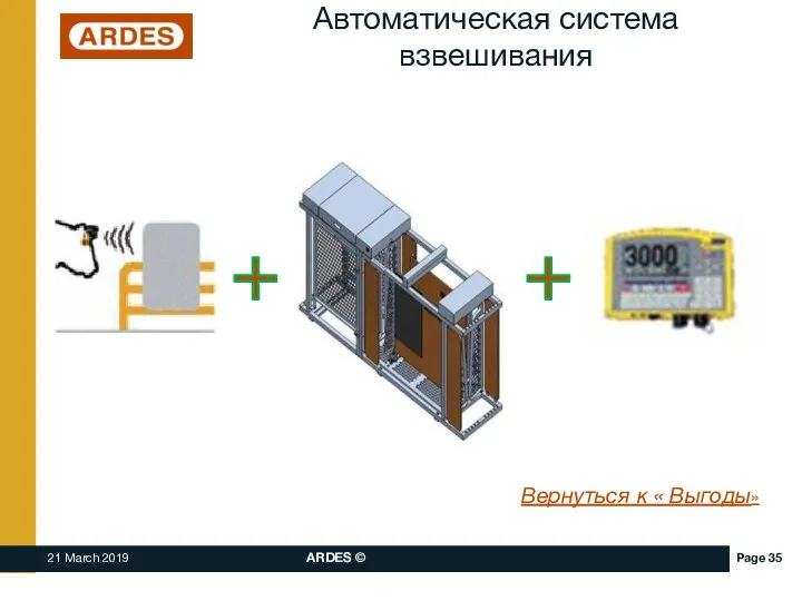 Автоматическая система взвешивания Вернуться к « Выгоды»