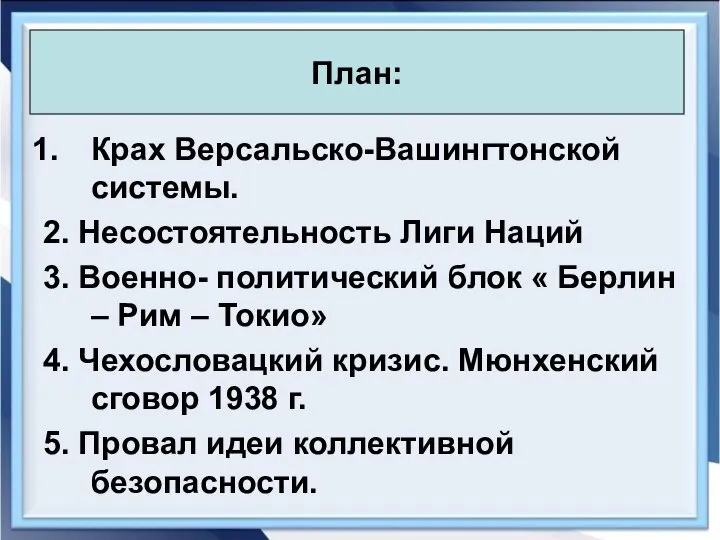 * Антоненкова А.В. МОУ Будинская ООШ Крах Версальско-Вашингтонской системы. 2. Несостоятельность Лиги