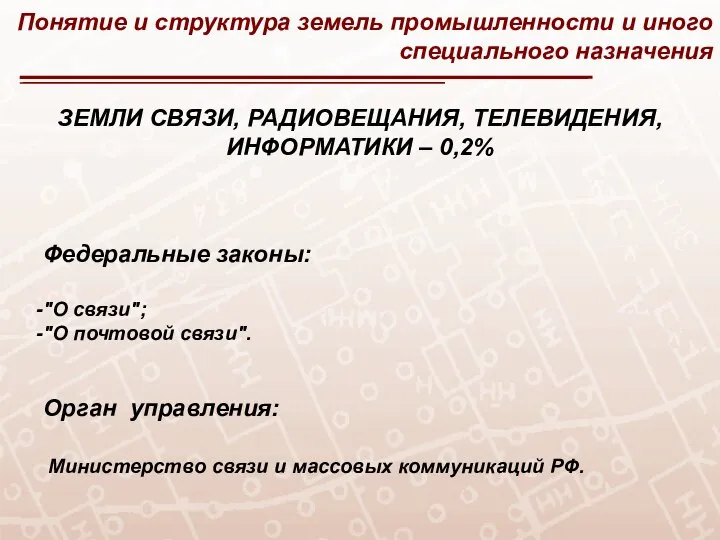 Понятие и структура земель промышленности и иного специального назначения ЗЕМЛИ СВЯЗИ, РАДИОВЕЩАНИЯ,