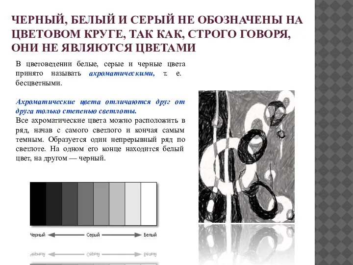 ЧЕРНЫЙ, БЕЛЫЙ И СЕРЫЙ НЕ ОБОЗНАЧЕНЫ НА ЦВЕТОВОМ КРУГЕ, ТАК КАК, СТРОГО