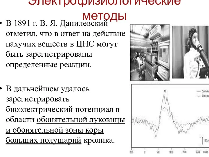 Электрофизиологические методы В 1891 г. В. Я. Данилевский отметил, что в ответ