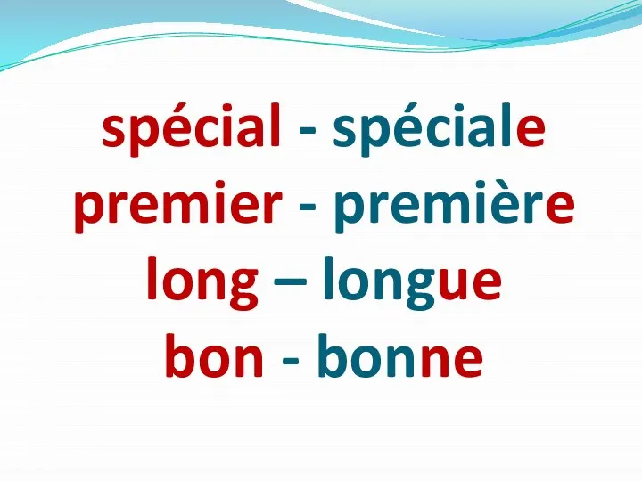 spécial - spéciale premier - première long – longue bon - bonne