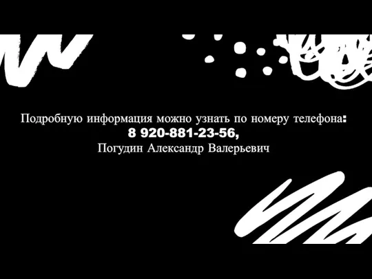 Подробную информация можно узнать по номеру телефона: 8 920-881-23-56, Погудин Александр Валерьевич