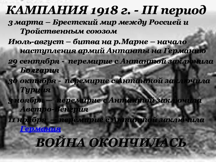 КАМПАНИЯ 1918 г. - III период 3 марта – Брестский мир между