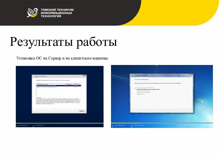 Результаты работы Установка ОС на Сервер и на клиентские машины