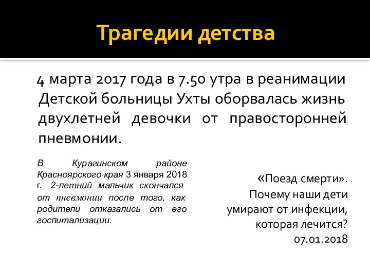 Трагедии детства 4 марта 2017 года в 7.50 утра в реанимации Детской