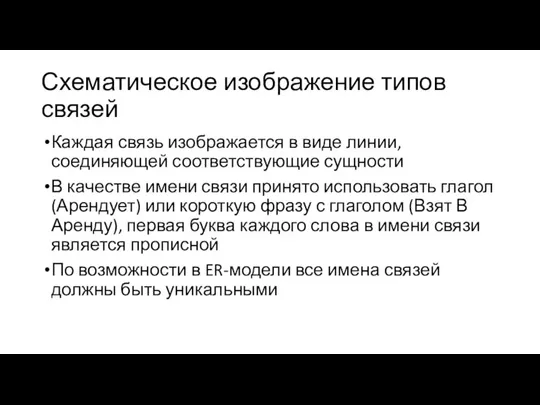 Схематическое изображение типов связей Каждая связь изображается в виде линии, соединяющей соответствующие