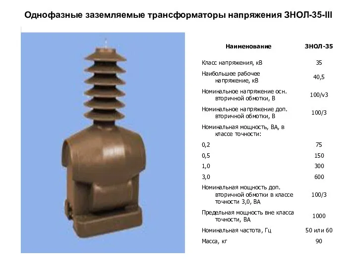 Однофазные заземляемые трансформаторы напряжения ЗНОЛ-35-III