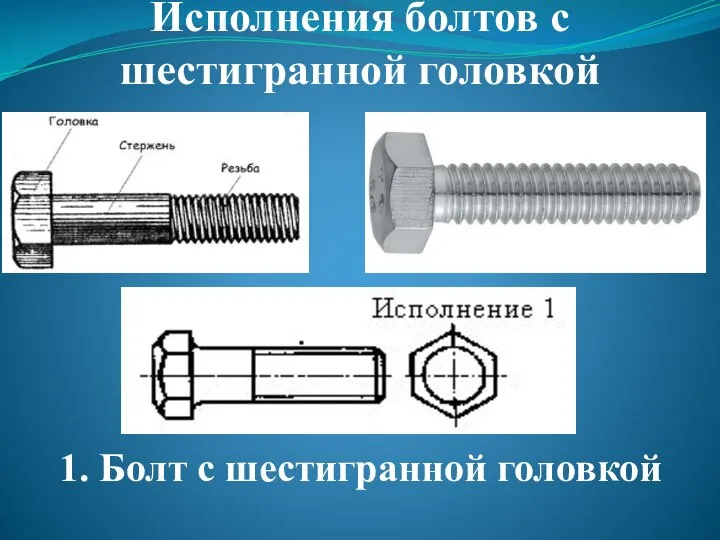 Исполнения болтов с шестигранной головкой 1. Болт с шестигранной головкой