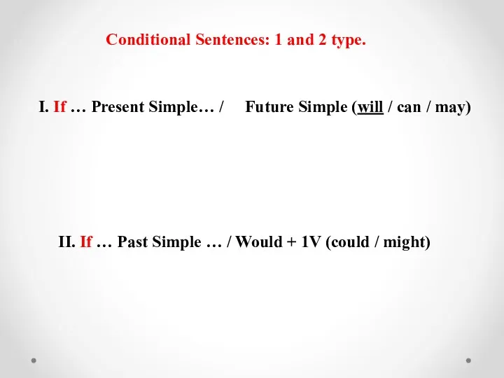 II. If … Past Simple … / Would + 1V (could /