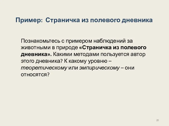 Познакомьтесь с примером наблюдений за животными в природе «Страничка из полевого дневника».