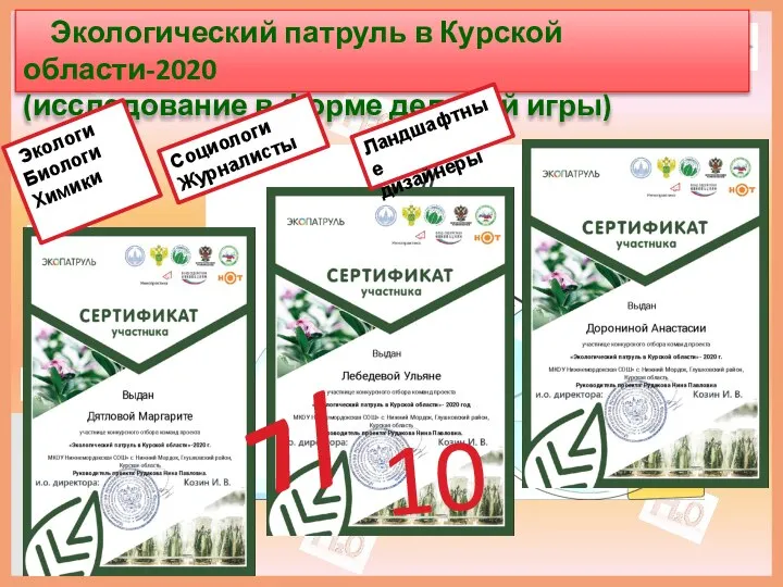 Экологический патруль в Курской области-2020 (исследование в форме деловой игры) Экологи Биологи
