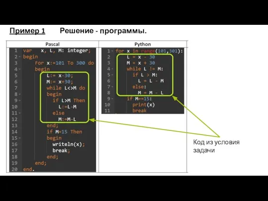 Пример 1 Решение - программы. Код из условия задачи