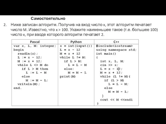 Ниже записан алгоритм. Получив на вход число x, этот алгоритм печатает число