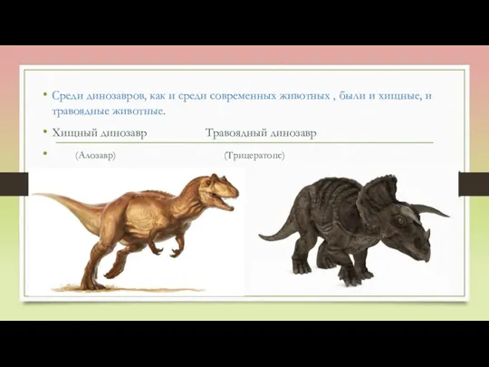 Среди динозавров, как и среди современных животных , были и хищные, и