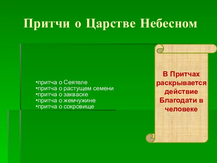 Притчи о Царстве Небесном притча о Сеятеле притча о растущем семени притча