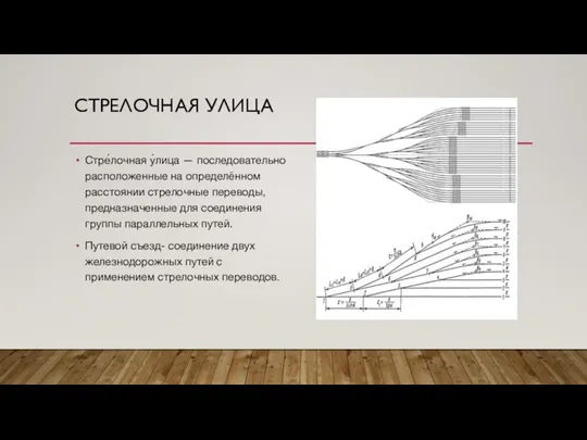 СТРЕЛОЧНАЯ УЛИЦА Стре́лочная у́лица — последовательно расположенные на определённом расстоянии стрелочные переводы,