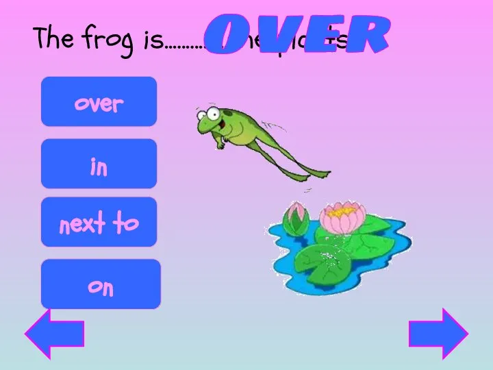 The frog is..…….......the plants over on in next to over