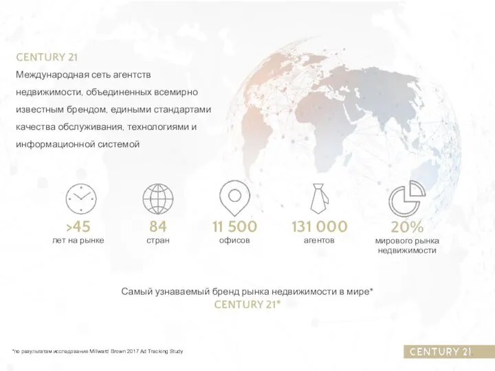 CENTURY 21 Международная сеть агентств недвижимости, объединенных всемирно известным брендом, едиными стандартами