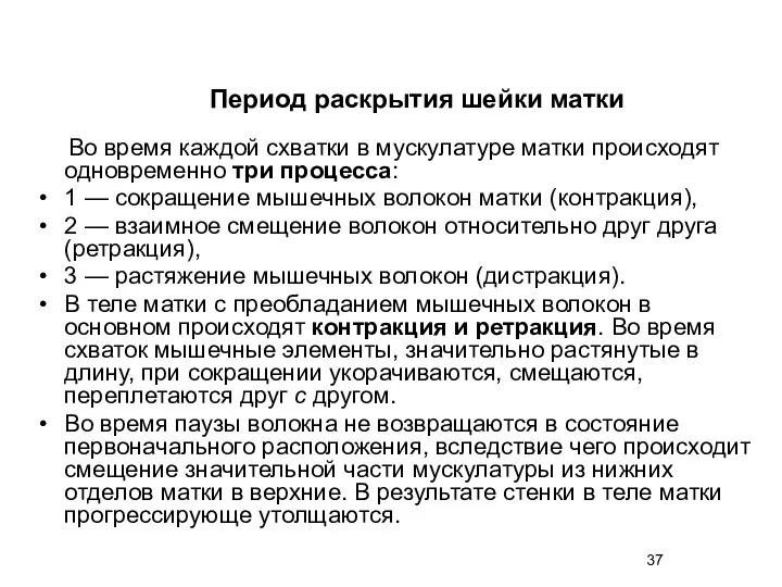 Во время каждой схватки в мускулатуре матки происходят одновременно три процесса: 1