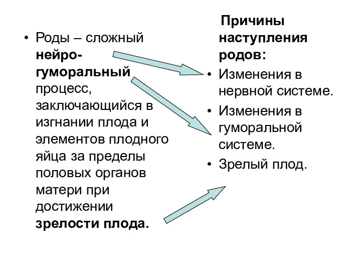 Роды – сложный нейро-гуморальный процесс, заключающийся в изгнании плода и элементов плодного