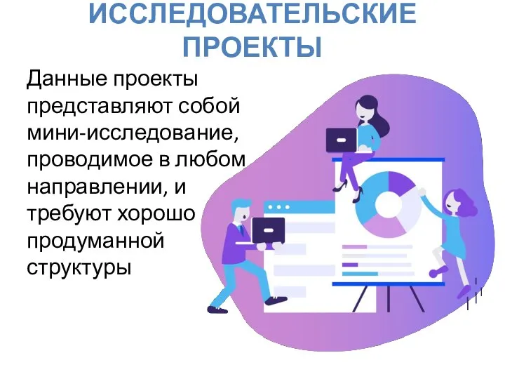 ИССЛЕДОВАТЕЛЬСКИЕ ПРОЕКТЫ Данные проекты представляют собой мини-исследование, проводимое в любом направлении, и требуют хорошо продуманной структуры