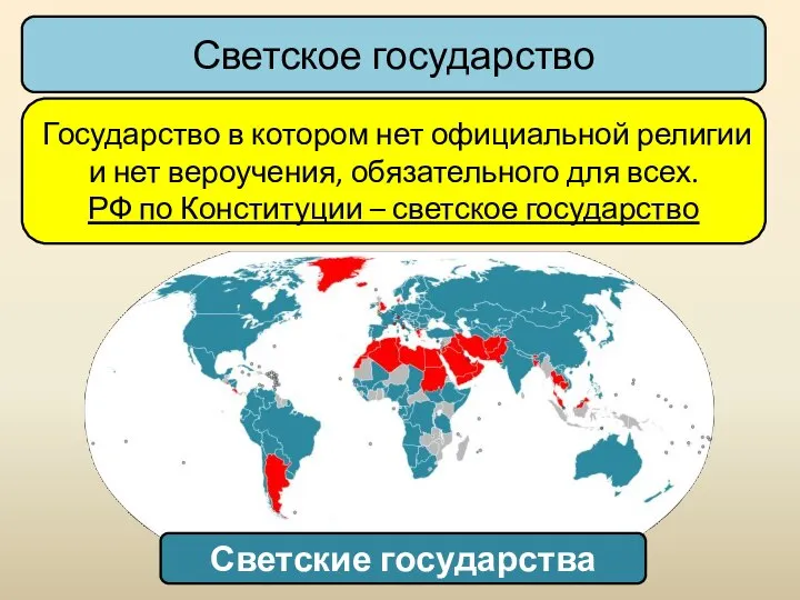 Государство в котором нет официальной религии и нет вероучения, обязательного для всех.