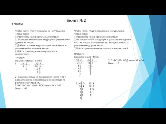 Чтобы найти НОК у нескольких натуральных чисел, надо: 1)Разложить их на простые