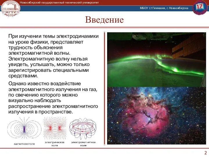 Введение При изучении темы электродинамики на уроке физики, представляет трудность объяснения электромагнитной