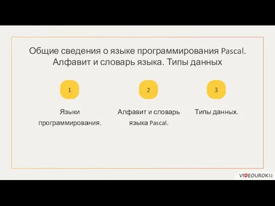 Общие сведения о языке программирования Pascal. Алфавит и словарь языка. Типы данных