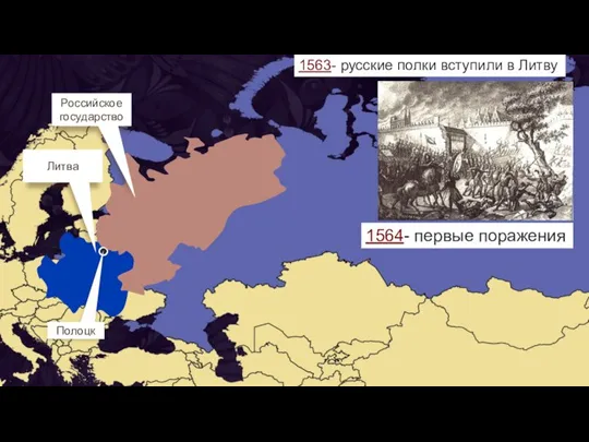 Литва Полоцк Российское государство 1563- русские полки вступили в Литву 1564- первые поражения