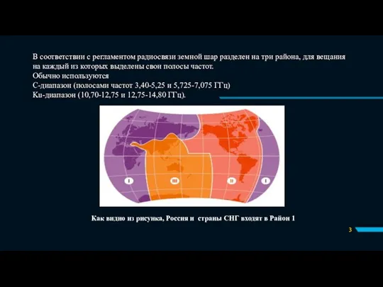 В соответствии с регламентом радиосвязи земной шар разделен на три района, для