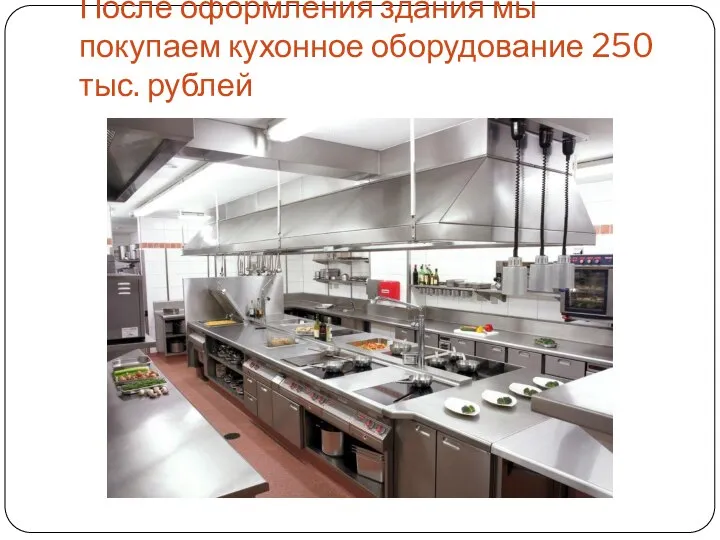 После оформления здания мы покупаем кухонное оборудование 250 тыс. рублей