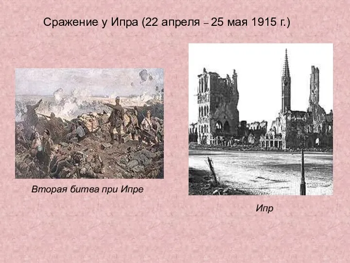 Сражение у Ипра (22 апреля – 25 мая 1915 г.) Ипр Вторая битва при Ипре