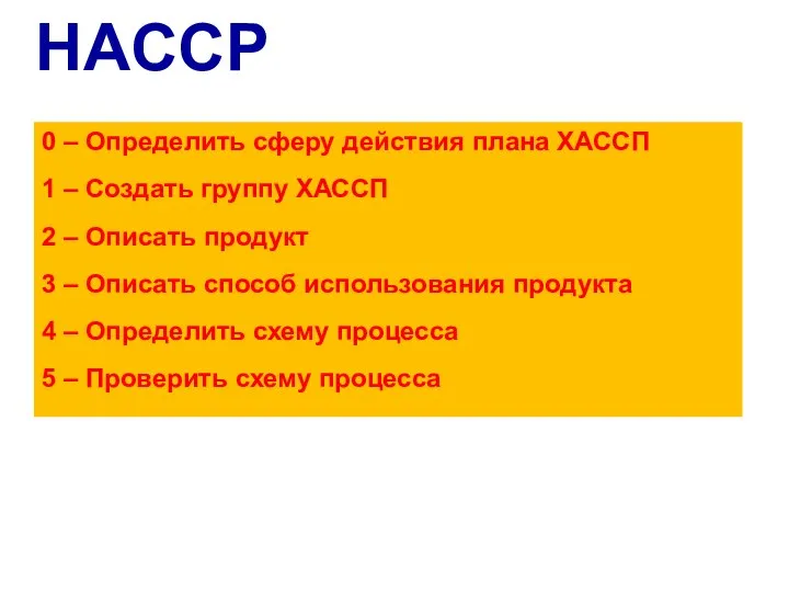 HACCP 0 – Определить сферу действия плана ХАССП 1 – Создать группу