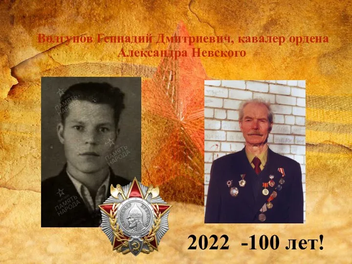 Волгунов Геннадий Дмитриевич, кавалер ордена Александра Невского 2022 -100 лет!