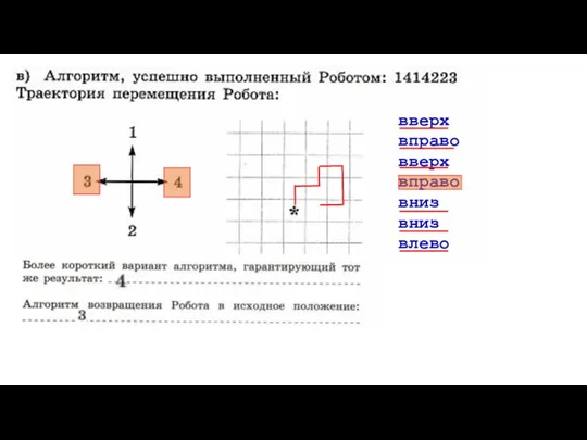 вверх вправо вверх вправо вниз вниз влево