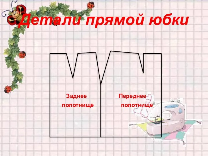 Детали прямой юбки Заднее Переднее полотнище полотнище