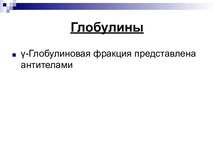 Глобулины γ-Глобулиновая фракция представлена антителами