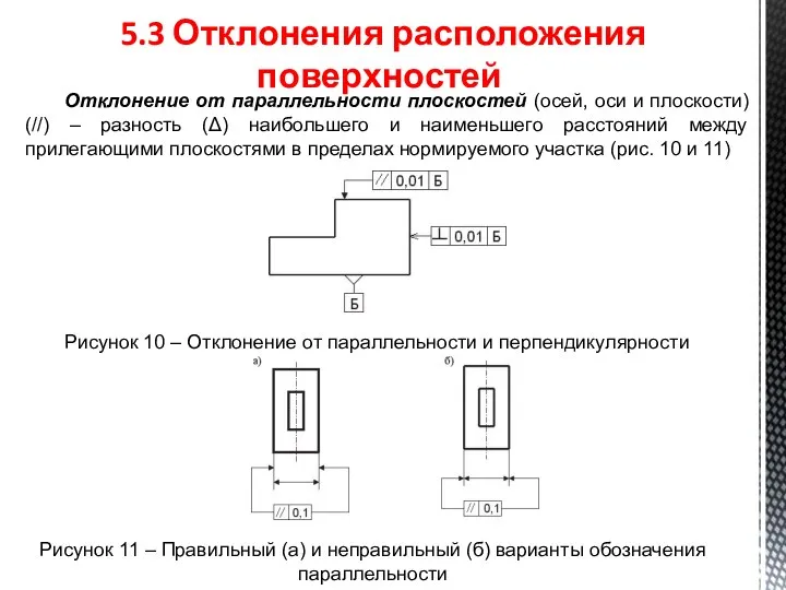 5.3 Отклонения расположения поверхностей Отклонение от параллельности плоскостей (осей, оси и плоскости)